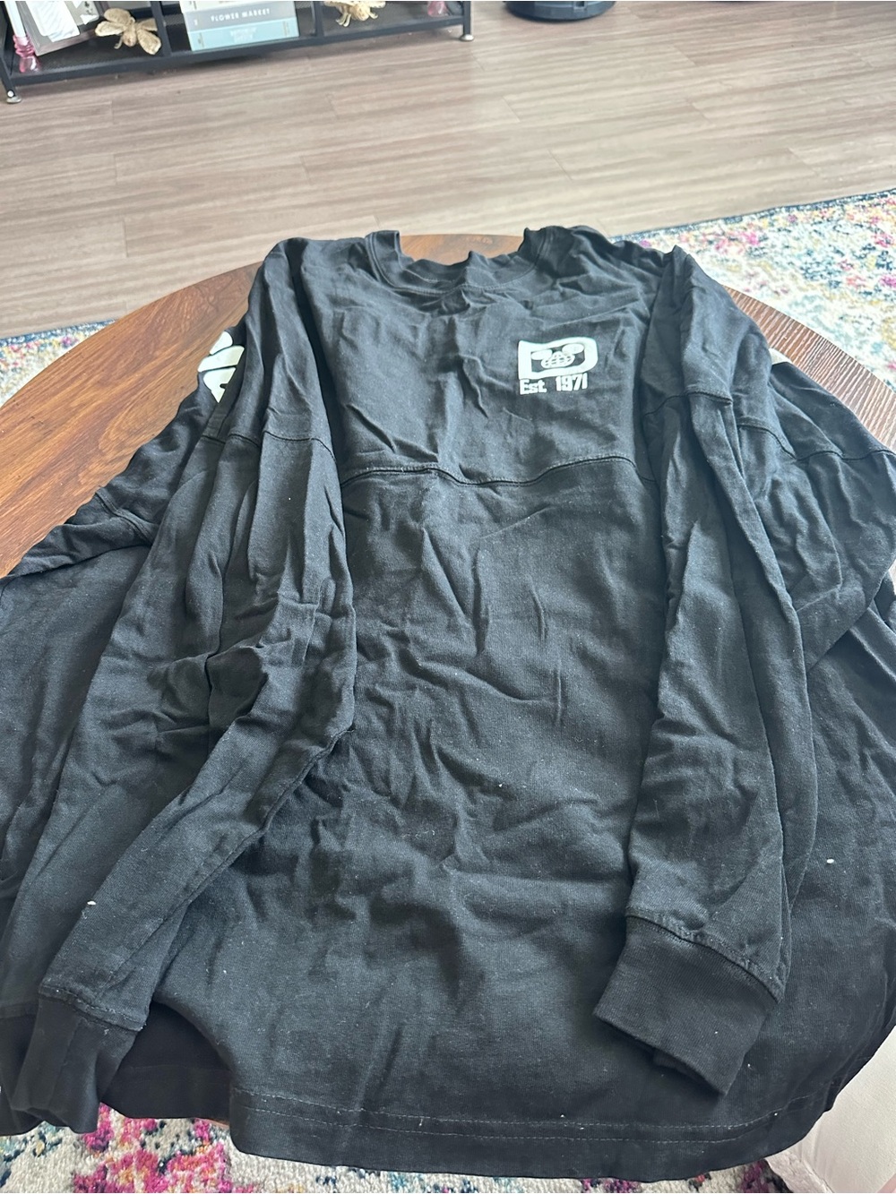 Vintage-Inspired Black Long Sleeve Graphic Top
